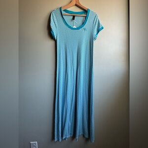 Ralph Lauren Aqua and White Striped Maxi Dress